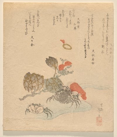 Krabben mit Zweig chinesischer Rosen von Katsushika Taito II
