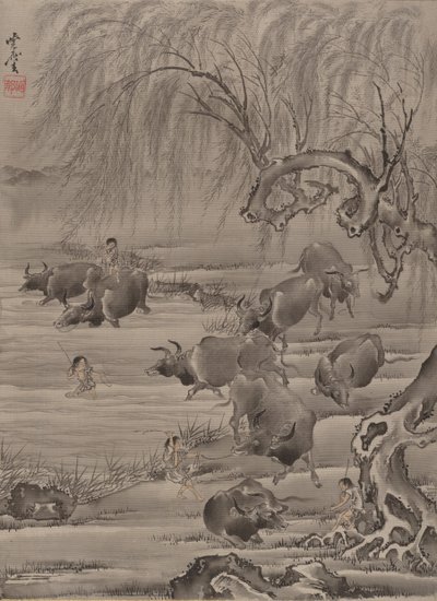 Büffel und Hirte, ca. 1887 von Kawanabe Kyosai