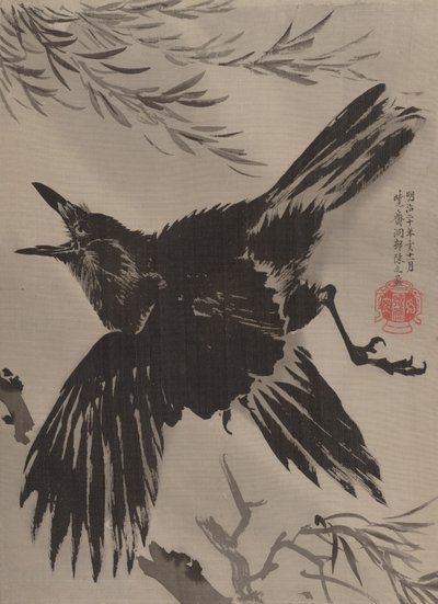 Krähe und Weidenbaum, November 1887 von Kawanabe Kyosai