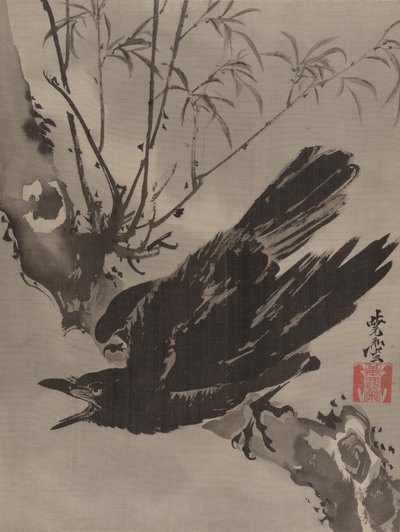 Krähe auf einem Ast, ca. 1887 von Kawanabe Kyosai