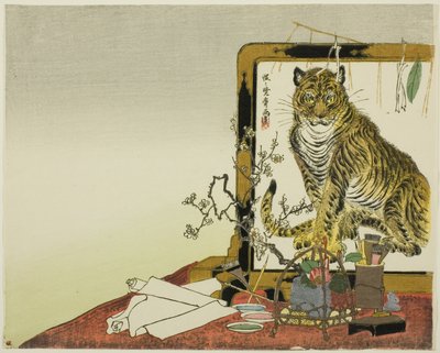 Stehender Paravent (Tsuitate) mit einem Tiger von Kawanabe Kyosai
