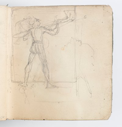 Skizzenbuchseite: Skizze einer Figur in Strumpfhosen von Kenyon Cox
