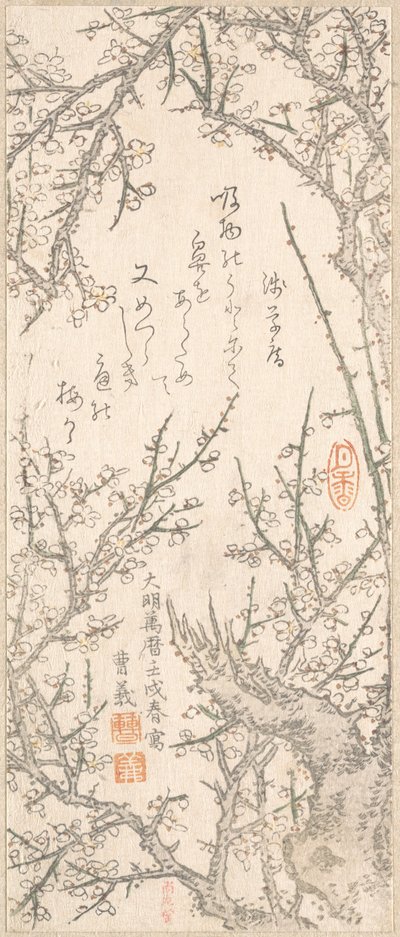 Pflaumenbaum in Blüte, 1813 von Kitao Shigemasa
