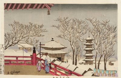 Der Tempel Sensoji im Schnee von Kiyochika Kobayashi