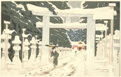 Starker Schneefall am Toshogu-Schrein in Ueno von Kiyochika Kobayashi