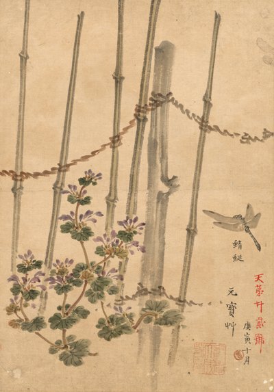 Bambuszaun und Chrysanthemen (ca. 1890) von Kono Bairei