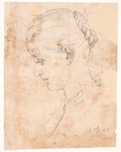 Die Schwester des Künstlers Elizabeth. Profil links. Flechtfrisur von Kristian Zahrtmann