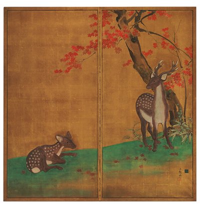 Hirsche unter einem Ahornbaum von Kubota Beisen