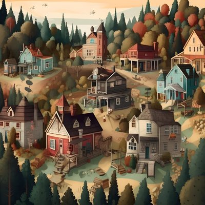 Bild von Häusern im Cartoon-Stil von Kurt Heppke
