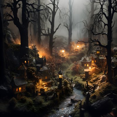 Miniatur-Tilt-Shift-Halloween-Wald mit nebligen Bäumen und einer gespenstischen Atmosphäre 2 von Kurt Heppke