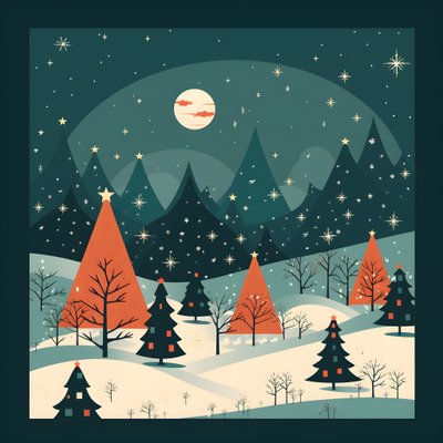 Weihnachtspostkarte im Stil der 60er Jahre von Kurt Heppke