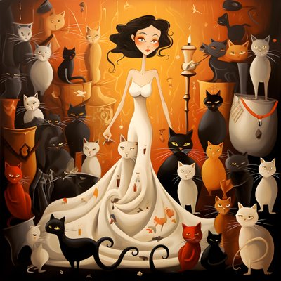 Verrückte Katzenfrau im Kleid von Kurt Heppke