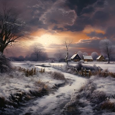 Verschneite Landschaft. Ein medialer Bauernhof von Kurt Heppke