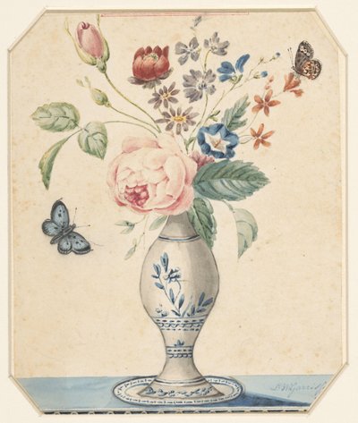 Vase mit Blumen und einem blauen Schmetterling von L.W. Garrison