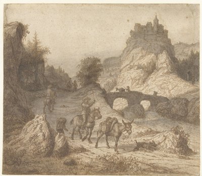 Berglandschaft mit Schloss und Figuren von Lambert Doomer