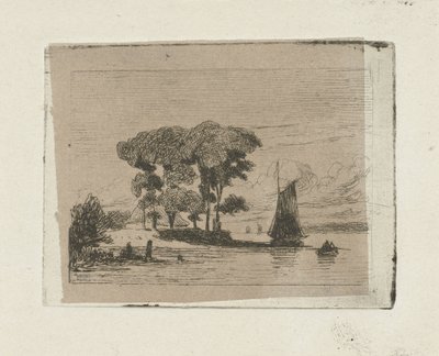 Flusslandschaft mit Segelboot und Bäumen von Lambertus  Hardenberg