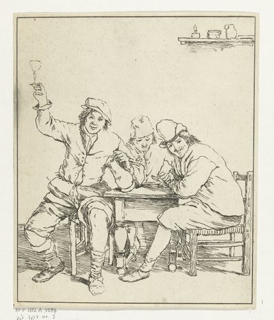 Drei Männer am Tisch rauchen und trinken von Leendert Brasser