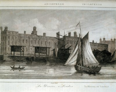 Londoner Zoll am Fluss Themse, England (Gravur) von Lemaitre