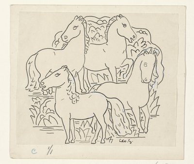 Vier Pferde von Leo Gestel (signed by artist)