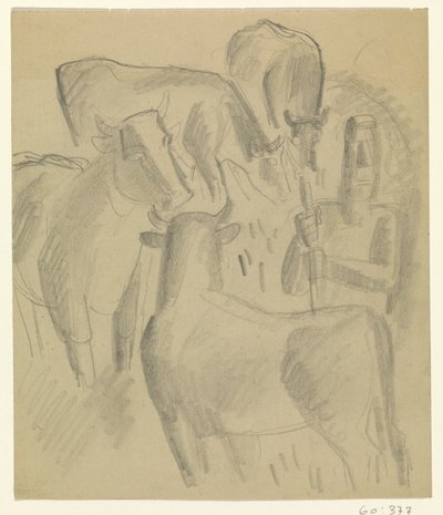 Bauer mit vier Kühen von Leo Gestel