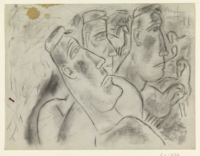 Drei Bauern auf einer Wiese mit Pferden von Leo Gestel