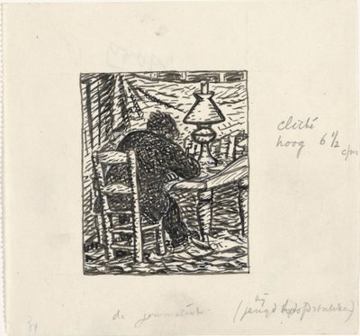 Mann schreibt an einem Tisch von Leo Gestel
