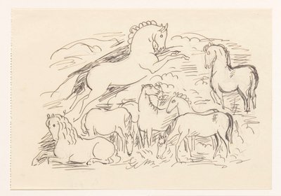 Studienblatt mit acht Pferden von Leo Gestel