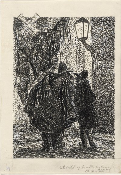 Zwei Männer auf der Straße im Dunkeln von Leo Gestel