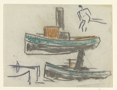 Zwei Schiffe und eine Figur von Leo Gestel