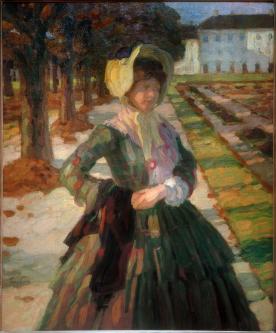 Junge Frau in grünem Kleid von Leo Putz
