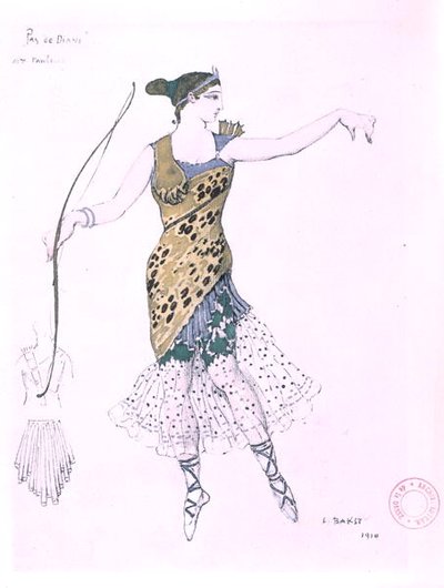 Anna Pavlova als Diana verkleidet von Leon Bakst