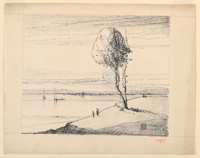 Hügel und Baum mit Segelbooten in der Ferne von Leon Dabo