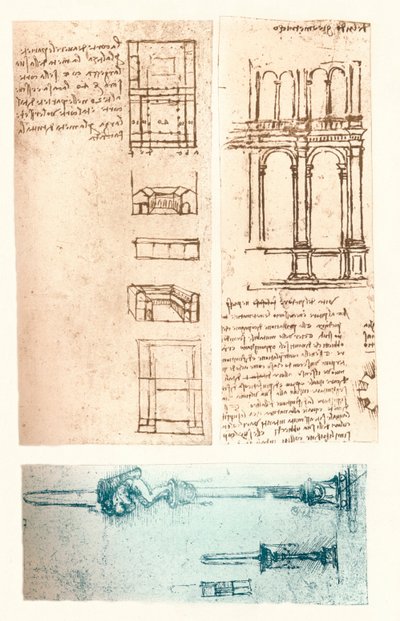 Drei architektonische Zeichnungen, ca. 1472-1519 von Leonardo da Vinci