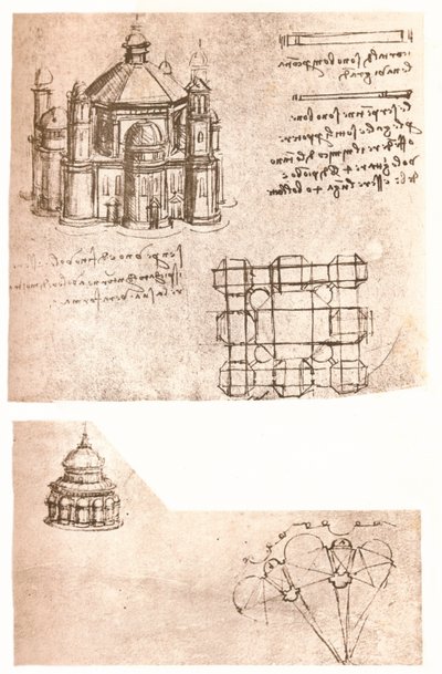 Zwei Zeichnungen von Kirchen, ca. 1472-ca. 1519 1883 von Leonardo da Vinci