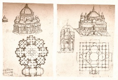 Zwei Zeichnungen von Kirchen, um 1472-1519, 1883 von Leonardo da Vinci