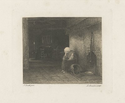 Interieur mit Frau am Kamin von Leopold Lowenstam
