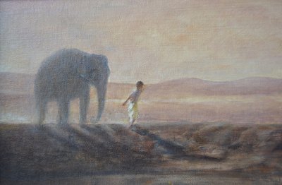 Junge und Elefant von Lincoln Seligman