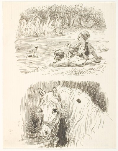 Zwei Entwürfe für Illustrationen zu Skarnbassen von Lorenz Frølich