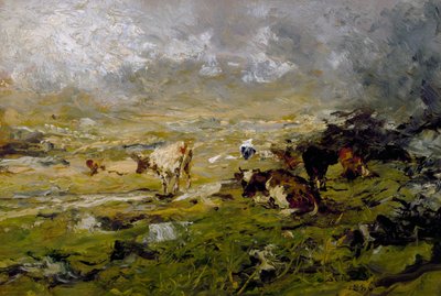 Berglandschaft mit weidenden Kühen von Lorenzo Delleani