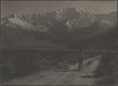 Frau auf einem Weg zu den Bergen gehend von Louis Fleckenstein