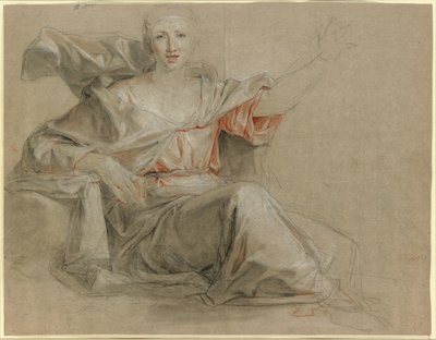 Eine sitzende Frau, ihren linken Arm erhoben von Louis Galloche