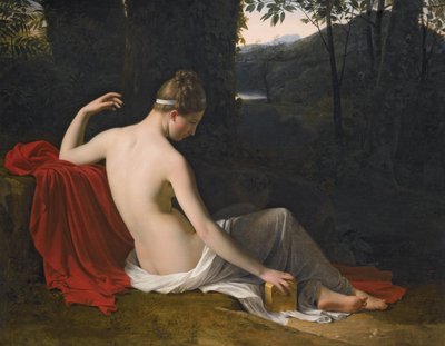 Pandora, liegend in einer bewaldeten Landschaft von Louise Marie Jeanne Hersent