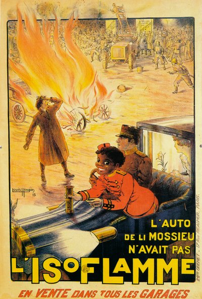 Werbung für Isoflamme-Feuerlöscher, 1913 von Louis Houpin