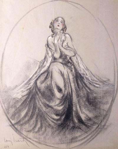 Eine sitzende Dame in theatralischer Pose von Louis Icart