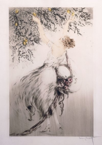 Mädchen pflückt Zitronen von Louis Icart