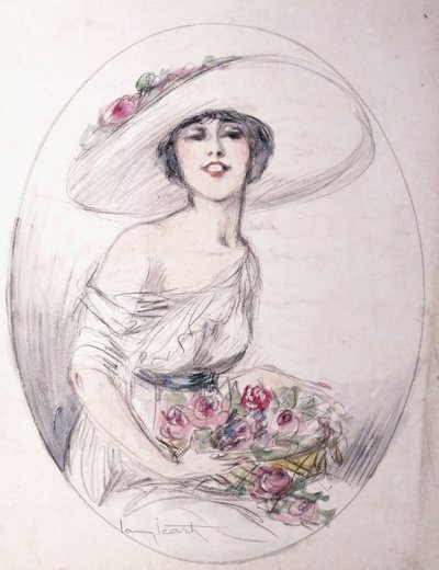 Mädchen mit Blumenstrauß von Louis Icart