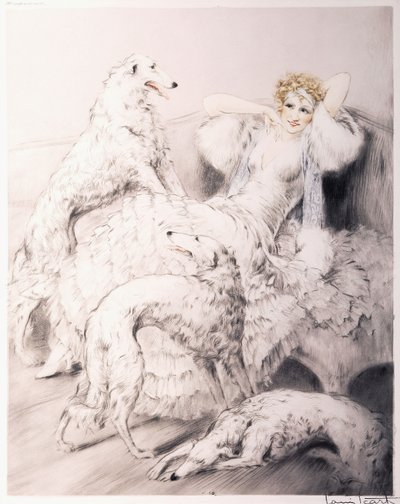 Mädchen mit Begleitendem Borzoi von Louis Icart