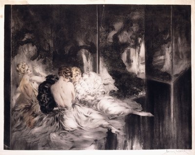 Drei Frauen entspannen sich an einem Bildschirm von Louis Icart