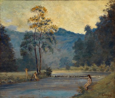 Drei Mädchen und Fluss von Louis M. Eilshemius