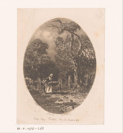 Landschaft mit Bäuerin vor einem Zaun von Louis Marvy